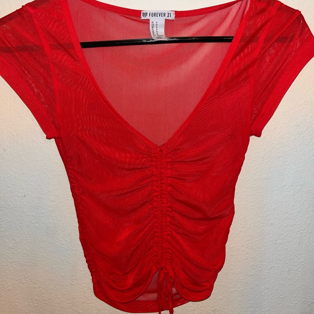 Forever 21 red mesh crop top